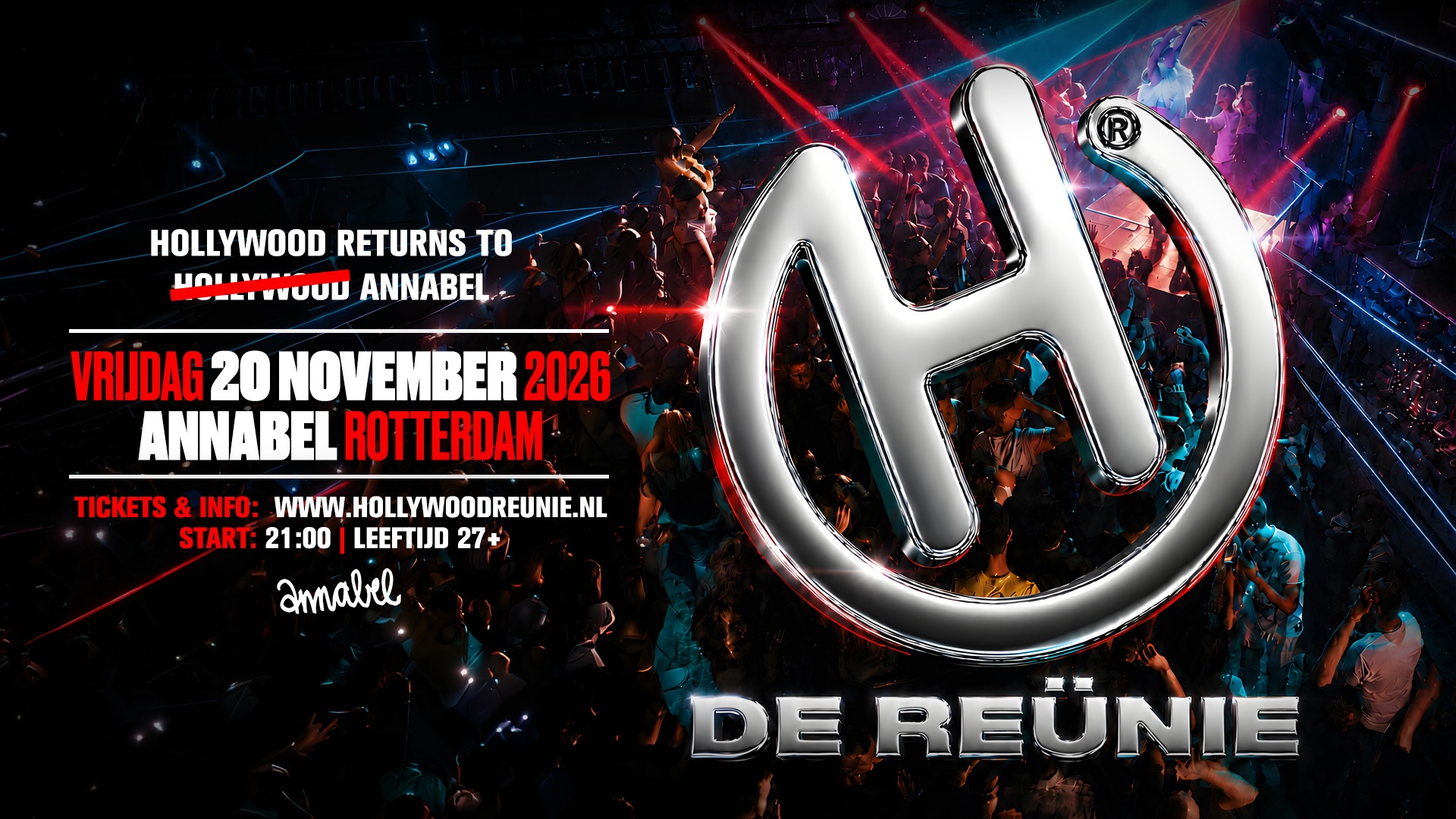 Hollywood De Reünie — vrijdag 20 november 2026, Annabel Rotterdam, start 21:00, leeftijd 27+